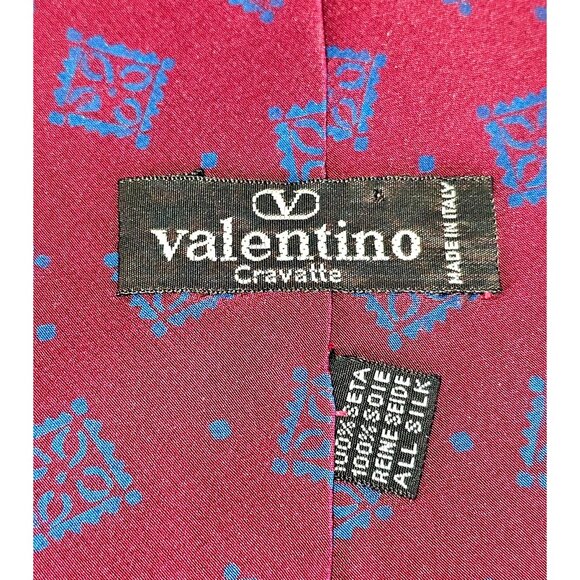 Valentino Cravatte Men's Silk Tie Red & Blue Geometric Pattern Made In Italy 248 - Picture 6 of 11